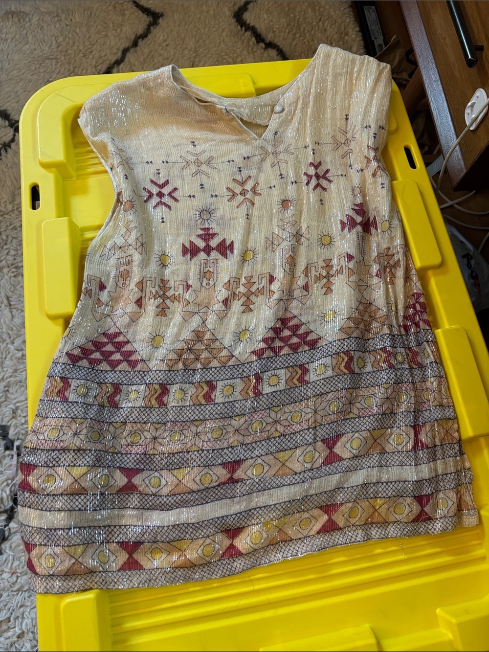 Embroidered Cream Boho Sleeveless Blouse with Red & Yellow Motif - Picture 16 of 16